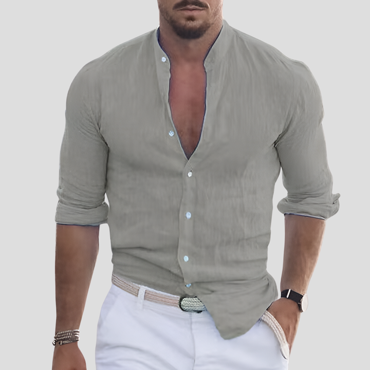 Vielseitiges Stehkragen Langarmhemd für Herren, Slim Fit. Geeignet für Business, Party und Freizeit.
