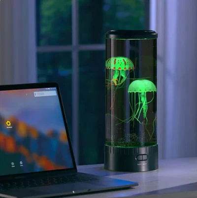 LED-Lavalampe mit schwebenden Quallen und Farbwechsel, ideal zur Entspannung im Wohn- oder Schlafzimmer.