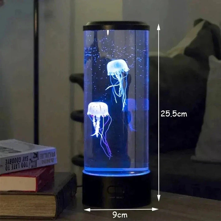 "LED Quallen Lampe mit farbwechselnden Effekten, ozeanische Tischleuchte ideal für beruhigende Atmosphäre im Wohnzimmer."