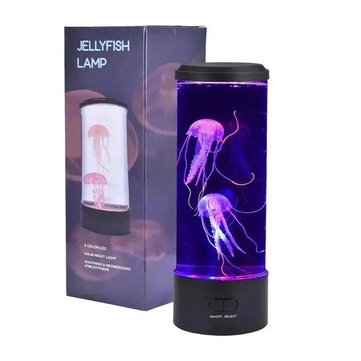 "LED Quallen Lampe mit farbwechselnden Effekten, ozeanische Tischleuchte ideal für beruhigende Atmosphäre im Wohnzimmer."