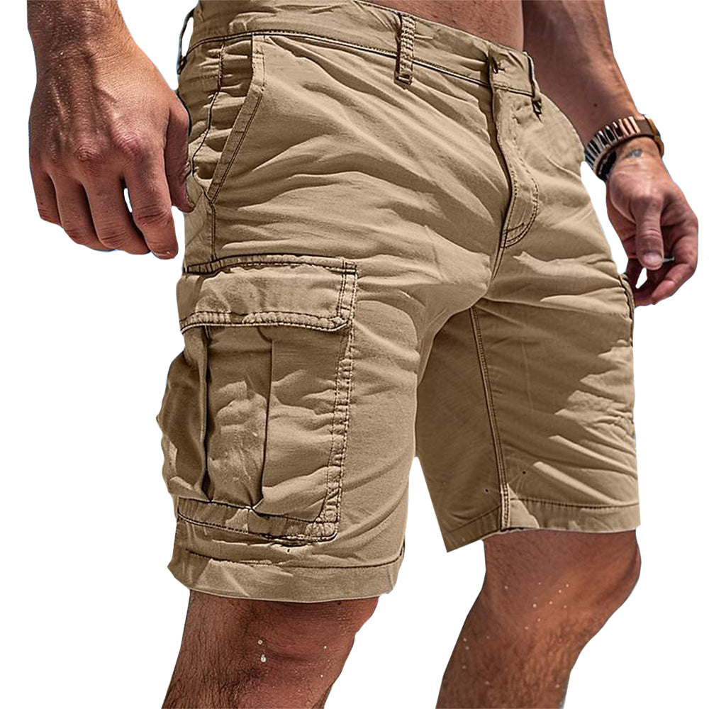 Herren Cargo-Shorts James in Beige – leichte Stoffhose für Sommer und Abenteuer, mit praktischen Seitentaschen und bequemem Schnitt.