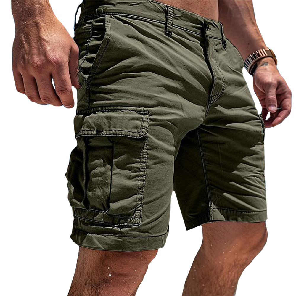 Herren Cargo-Shorts James in Beige – leichte Stoffhose für Sommer und Abenteuer, mit praktischen Seitentaschen und bequemem Schnitt.