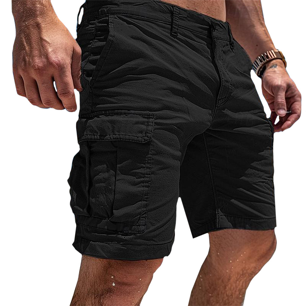 Herren Cargo-Shorts James in Beige – leichte Stoffhose für Sommer und Abenteuer, mit praktischen Seitentaschen und bequemem Schnitt.