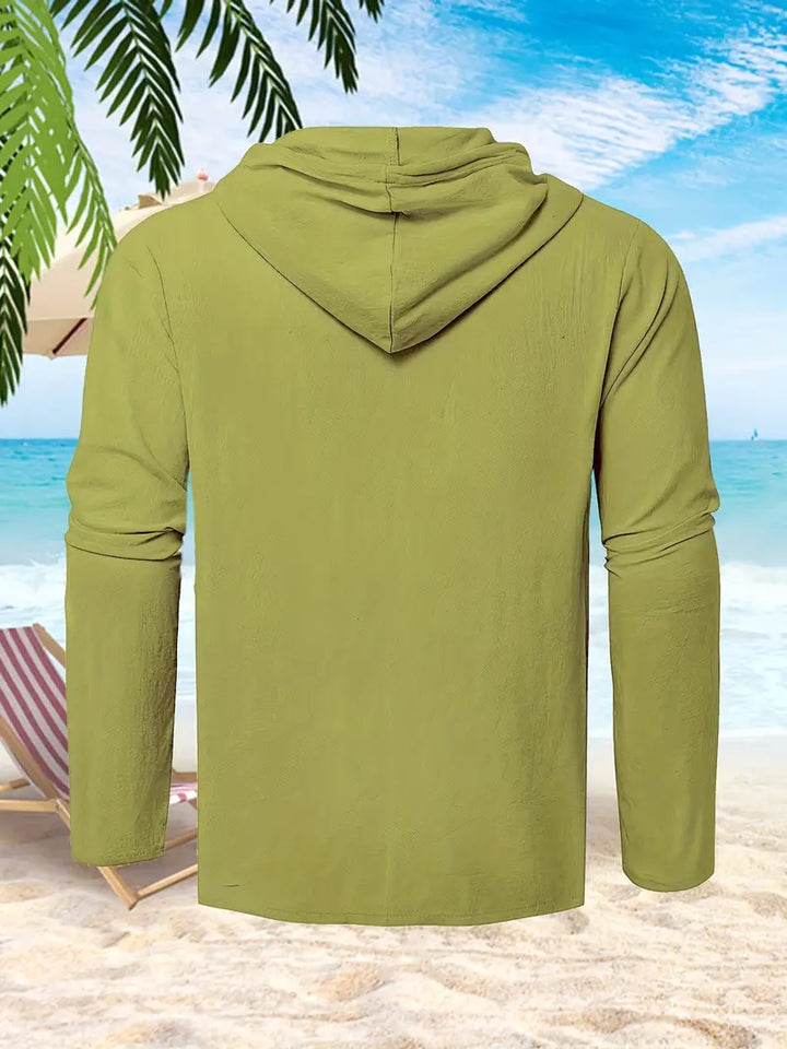 Modernes Herren Button-Down Kapuzenhemd, leichtes Sommer-Oberteil für Freizeit.