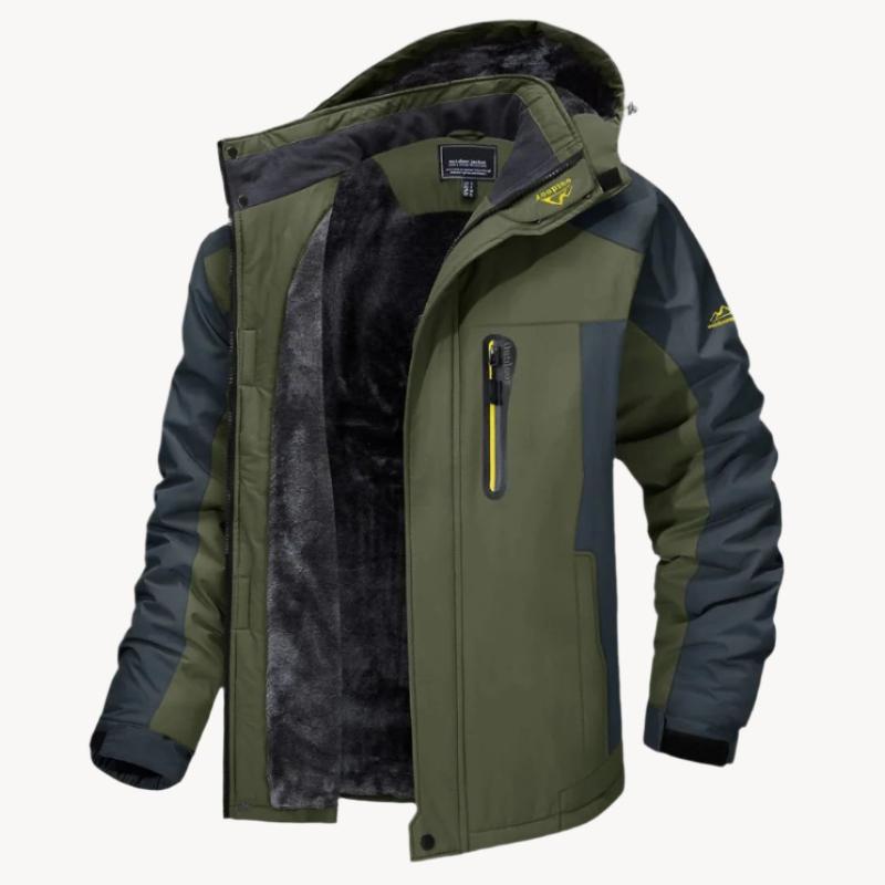"Leon Herren-Windjacke, wasserdicht und stilvoll, in blau, mit Reißverschluss und Kapuze für Outdoor-Abenteuer."