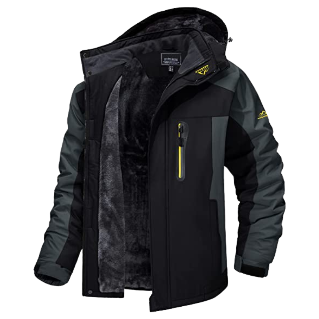"Leon Herren-Windjacke, wasserdicht und stilvoll, in blau, mit Reißverschluss und Kapuze für Outdoor-Abenteuer."