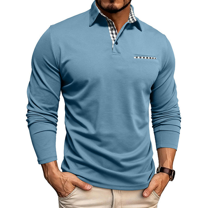 Atmungsaktives Langarm-Polohemd für Männer. Ideal als bequeme Freizeitkleidung oder elegante Frühlingsmode.