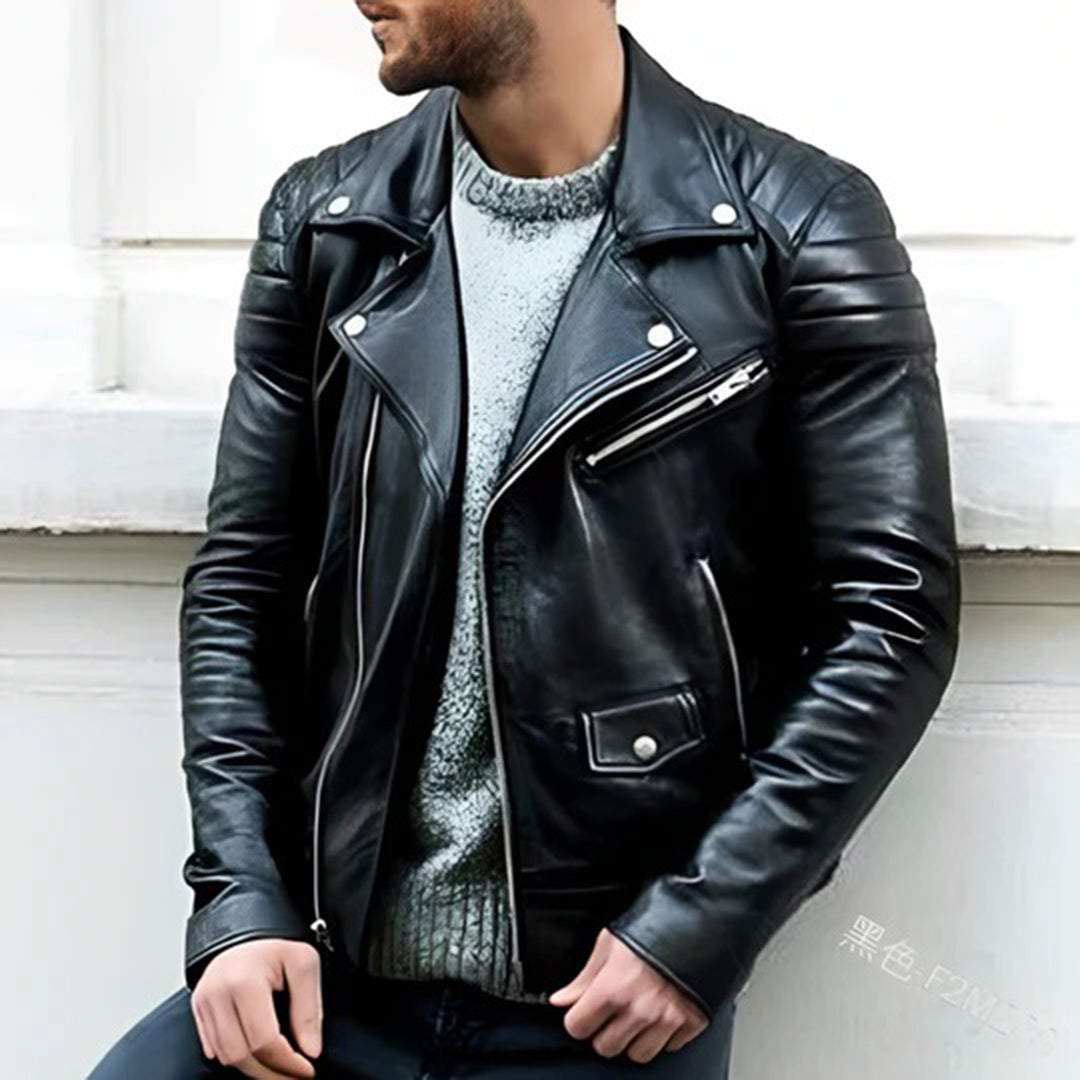 Herren Bikerjacke in Schwarz mit Reverskragen