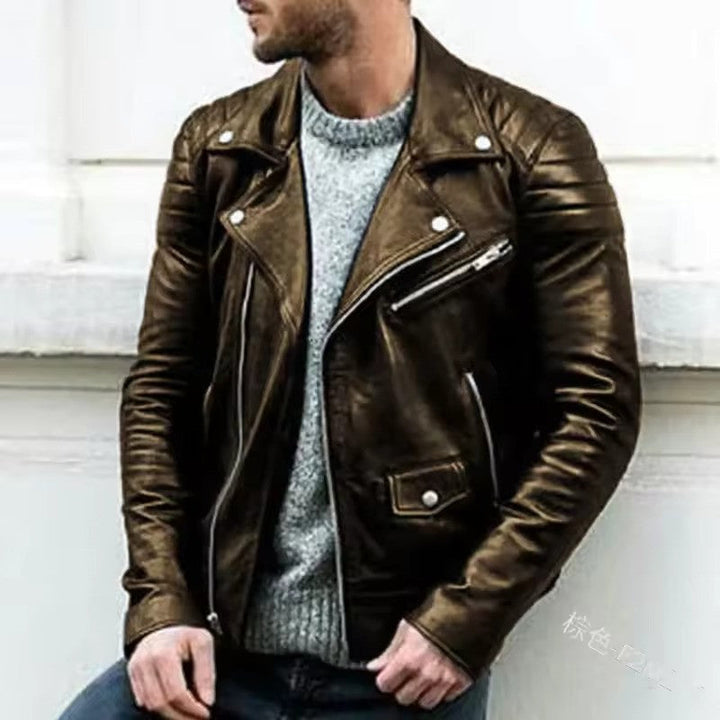 Herren Bikerjacke in Braun mit Ziernähten