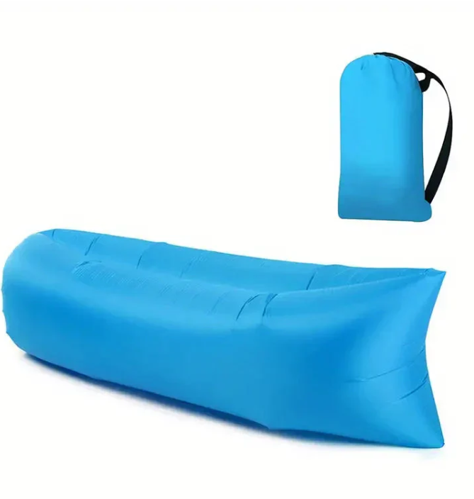 "Luftgefüllter Loungesessel, tragbar, robust, kompakt; ideal für Strand, Park, Camping; wasserabweisend, kein Pumpen nötig."