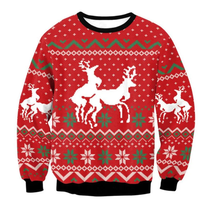 Auffälliger Herren Weihnachts-Pullover mit lustigem Jesus-Druck, perfekt für humorvolle Feiertagspartys.