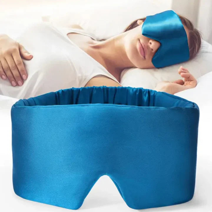 Luxuriöse Schlafmaske aus 100% Maulbeerseide, schwarz, weich, komfortabel, für bessere Verdunkelung und Entspannung.