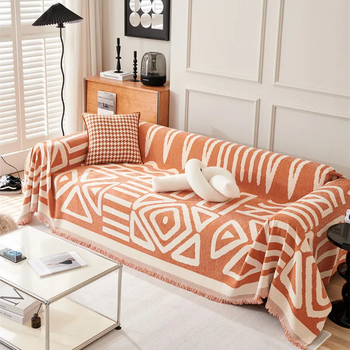 "Luxuriöse Sofadecke aus weichem Chenille mit eleganten Quasten in Boho-Chic-Design, ideal für stilvolles Wohndekor."