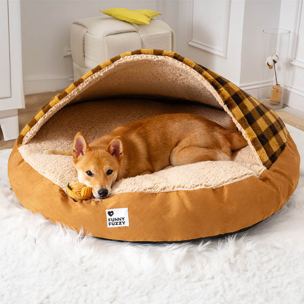 Luxus Hundebett mit Plüsch & Baldachin, rutschfest, in verschiedenen Farben; komfortabel und stilvoll für Haustiere.