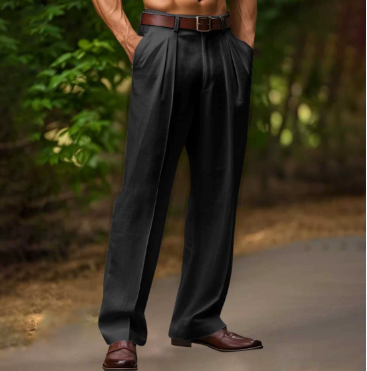 Maßgeschneiderte Herren-Faltenhose in Beige für formelle Anlässe & Frühling. Klassische Businesshose.