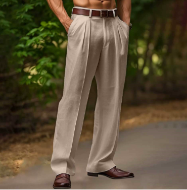 Klassische Herren-Faltenhose mit Bundfalten, maßgeschneidert für formelle Business-Looks & elegante Frühlingsmode.