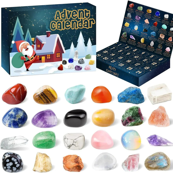 Magischer Edelstein Adventskalender für Weihnachten. 24 einzigartige Mineralien & Kristalle als besonderes Geschenk.