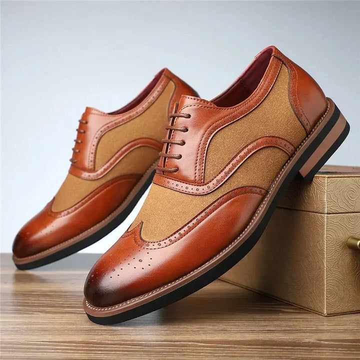 Zweifarbige braune Herren Schnürschuhe aus Leder-Optik