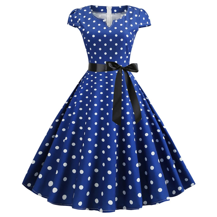 Damen Rockabilly Punktekleid in Retro-Stil, kurzarm