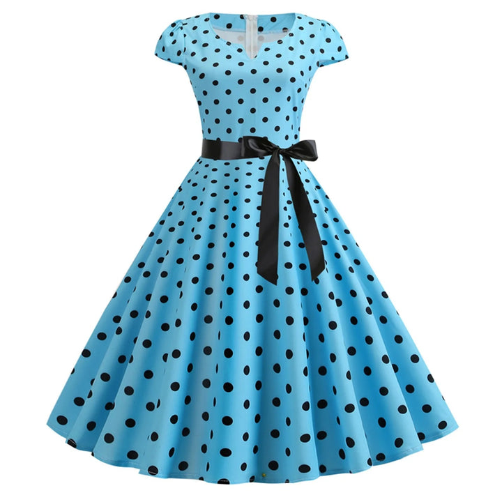 Damen Rockabilly Punktekleid in Retro-Stil, kurzarm