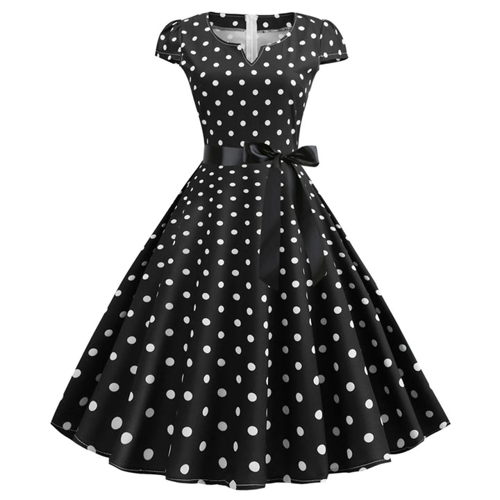 Damen Rockabilly Punktekleid in Retro-Stil, kurzarm