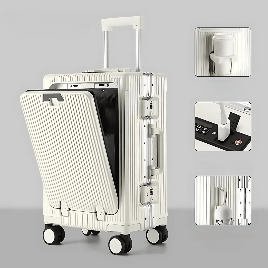 Praktischer kompakter Handgepäckkoffer, robust, mit TSA-Schloss und USB-Funktion.