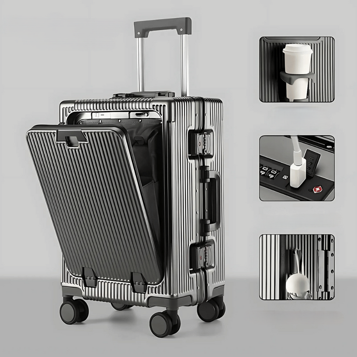 Organisiertes Handgepäck mit Laptopfach und Außen-USB, robuster Manhattan Pro Koffer.