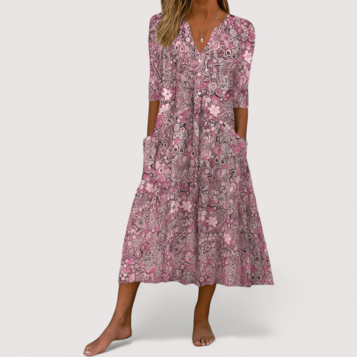 Komfortables Damen V-Ausschnitt Freizeitkleid. Vielseitiges Kurzarmkleid für Eleganz & Komfort.