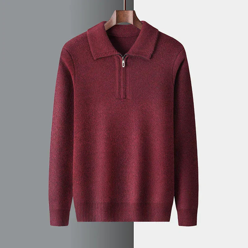Marineblauer Herren Half-Zip Strickpullover. Eleganter Winterpullover für stilvolle Herrenmode und Freizeit.