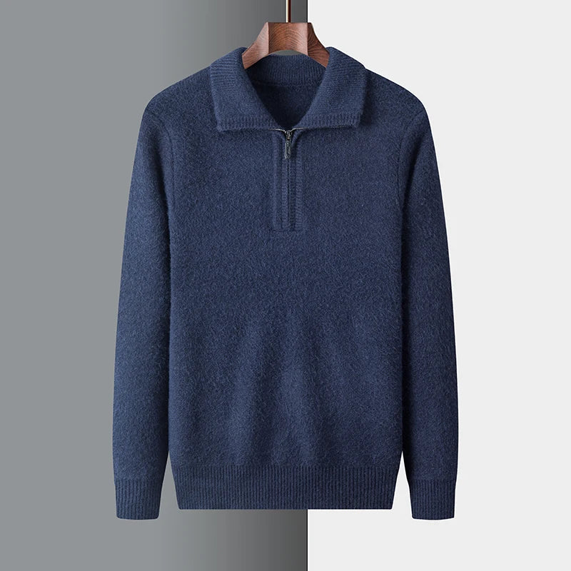 Roter Herren Half-Zip Pullover. Warmer Strickpullover für den Winter, perfekt für komfortable Casual-Looks.