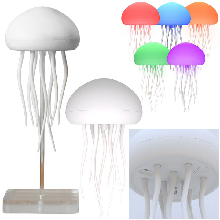 "Mehrfarbige Nachtlampe mit schwimmenden Quallen für beruhigendes Licht und entspannende Atmosphäre im Raum."