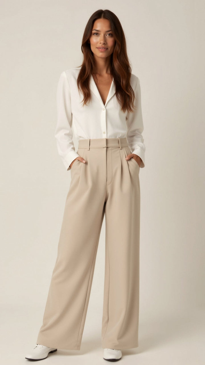 Melanie Damen Weitbeinige High Waist Hose für Eleganz & Komfort. Ideal als Sommer- oder Bürohose.