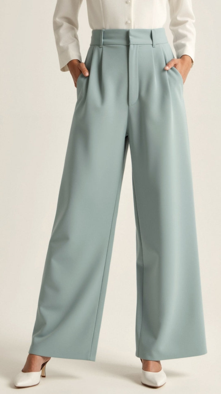 Melanie High Waist Damenhose mit weitem Bein. Eine moderne und bequeme Hose für Sommer & Freizeit.