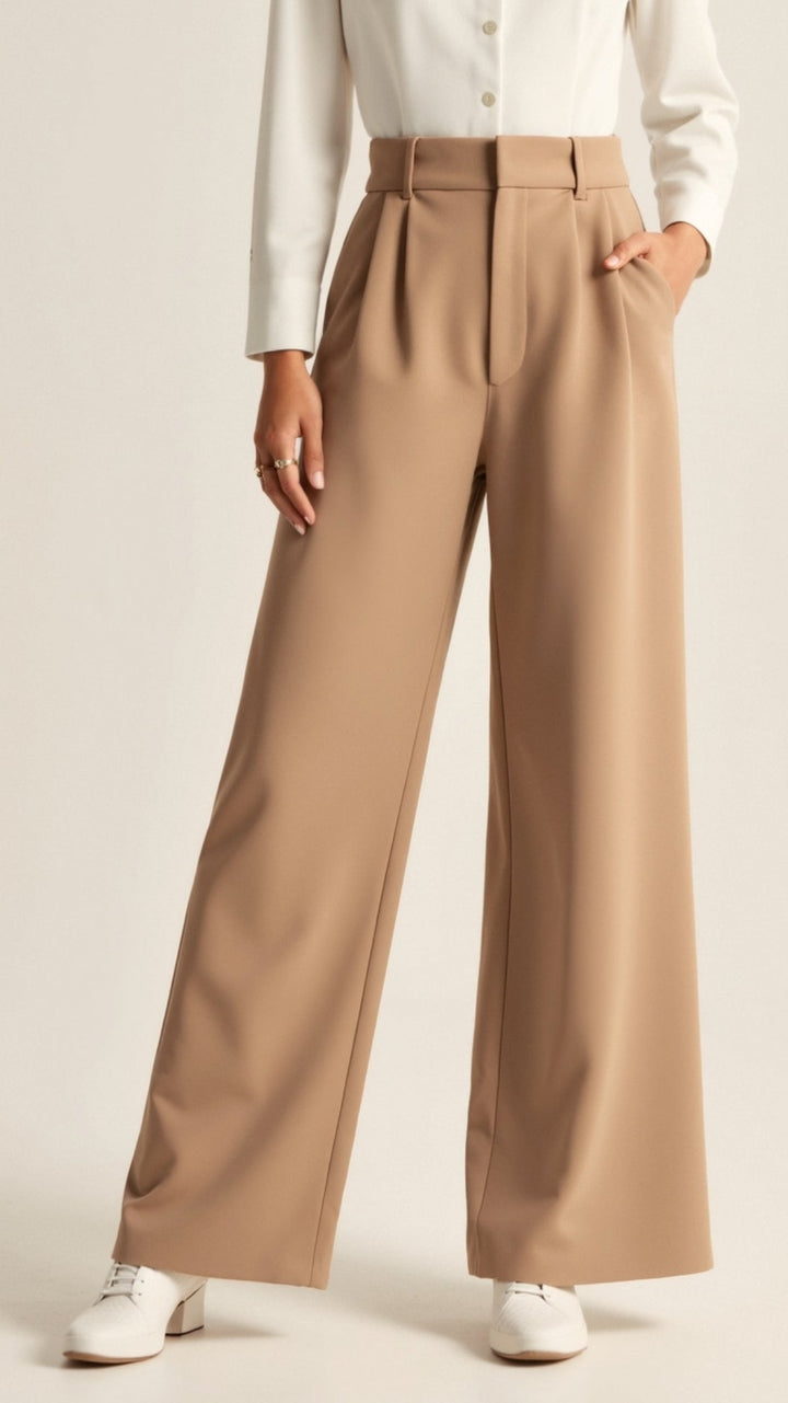 Moderne Melanie Damenhose, weit geschnitten und hochtailliert. Ideale Freizeithose mit Eleganz.