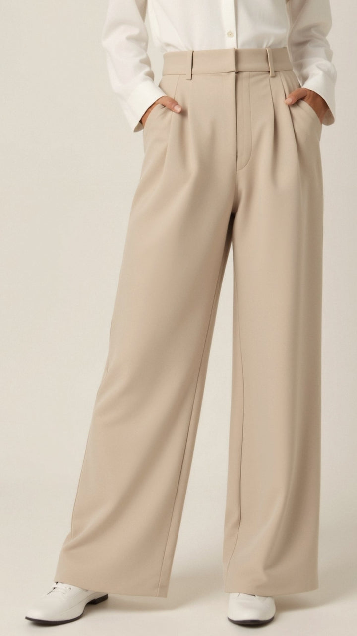 Moderne Melanie Damenhose mit weitem Bein und hoher Taille. Stilvolle Freizeithose, sehr bequem.