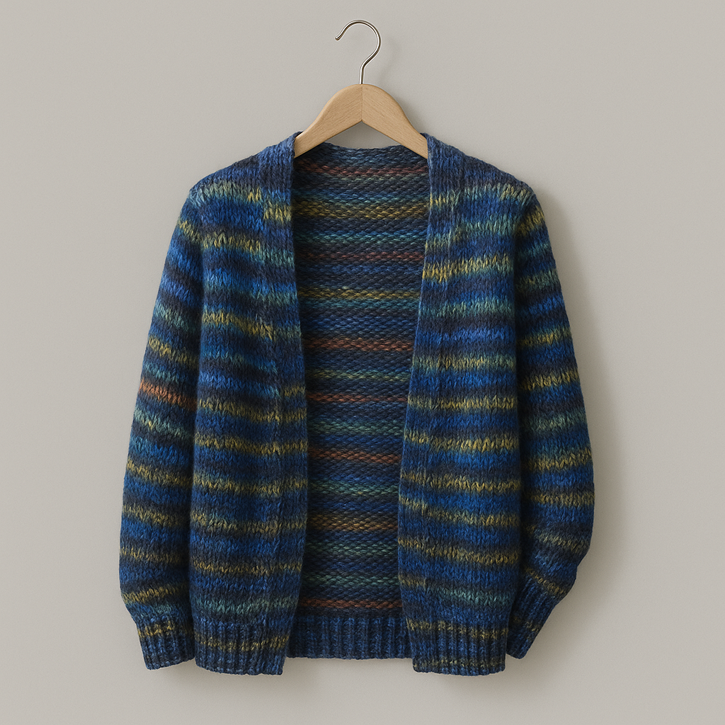 "Mette Strickjacke Damen, mehrfarbig, weiches Strickmaterial, lockere Passform, farbenfroh und stilvoll, Vorderansicht"