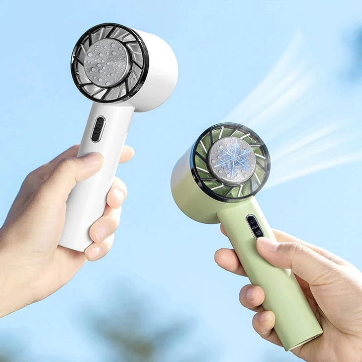 Akkubetriebener, tragbarer Mini-Klimaanlagen-Ventilator für kühlende Erfrischung unterwegs, im Büro oder zuhause.