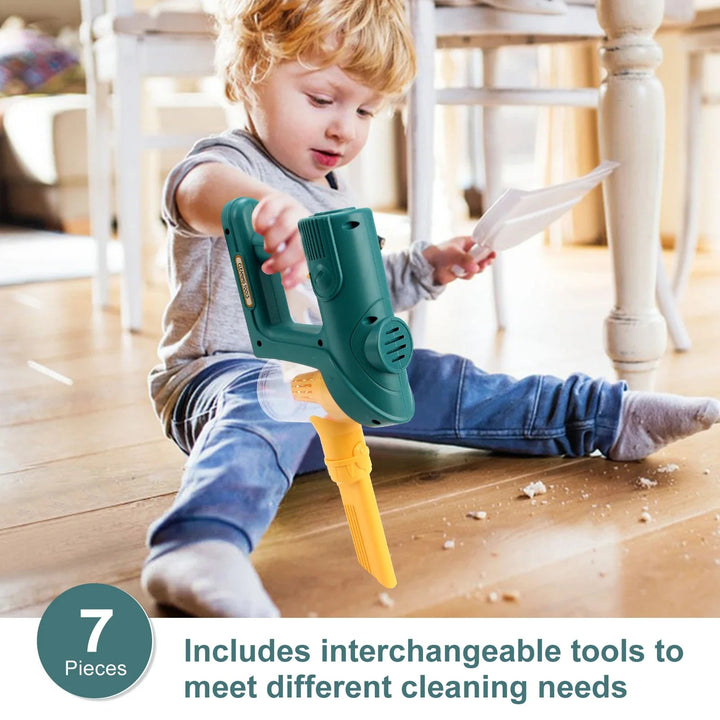 "Mini-Staubsauger-Spielzeug in Blau-Weiß, handlich für kleine Kinder, fördert Kreativität und motorische Fähigkeiten."