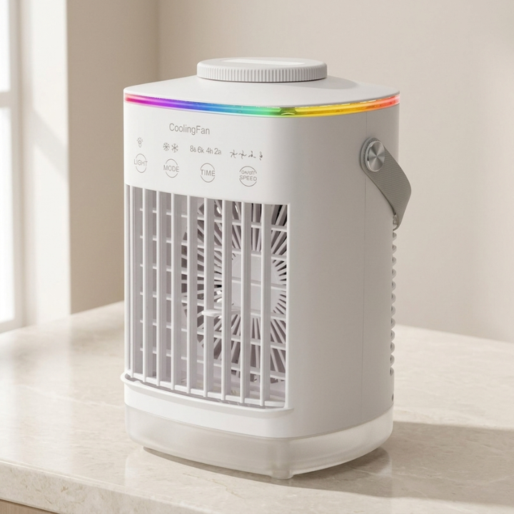 Mini tragbarer Luftkühler mit Ventilator für persönlichen Komfort; ideal für Schreibtisch & Schlafzimmer.