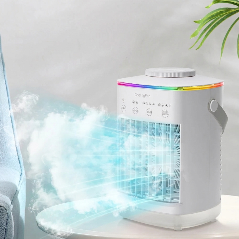 Effizienter Mini-Luftkühler zur Verbesserung des Raumklimas. Tragbares USB-Gerät für persönliche Kühlung.