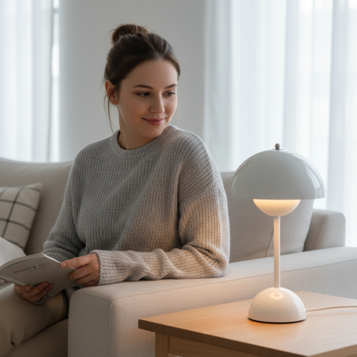 Skandinavische Design-Tischlampe, LED, minimalistisch, edelstahl, ideal als Nachttischlampe, sanftes Stimmungslicht.