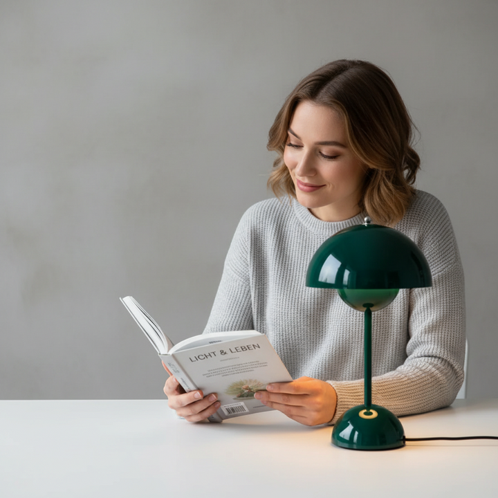 Farbige Tischlampe (optional) in minimalistischem Design, Edelstahl, LED, für moderne Dekoration und Stimmungslicht.