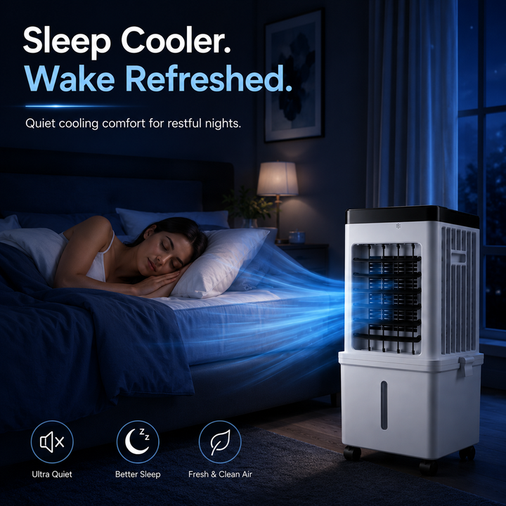 Effizienter 2-in-1 Raumklimagerät: Luftkühler & Befeuchter für angenehm frische Luft im Sommer.
