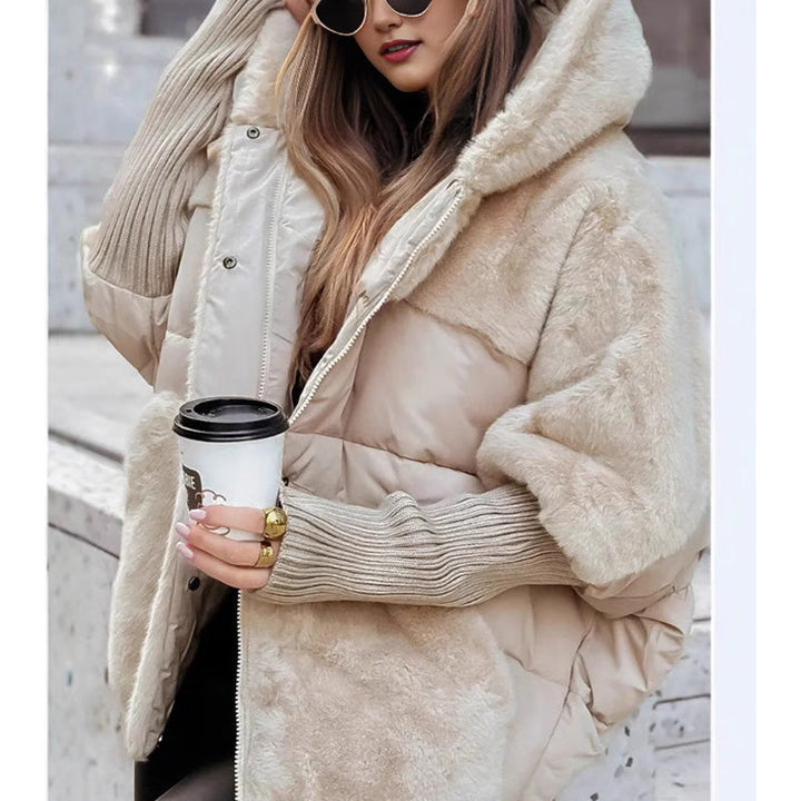 Moderne Damen Winter Steppjacke mit Patchwork-Design und Kapuze, warm & stilvoll für Herbst & Freizeit.