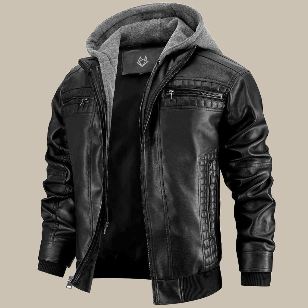 Moderne Herren Jacke schwarz mit Kapuze; stilvolle Übergangsjacke für vielseitige Looks.