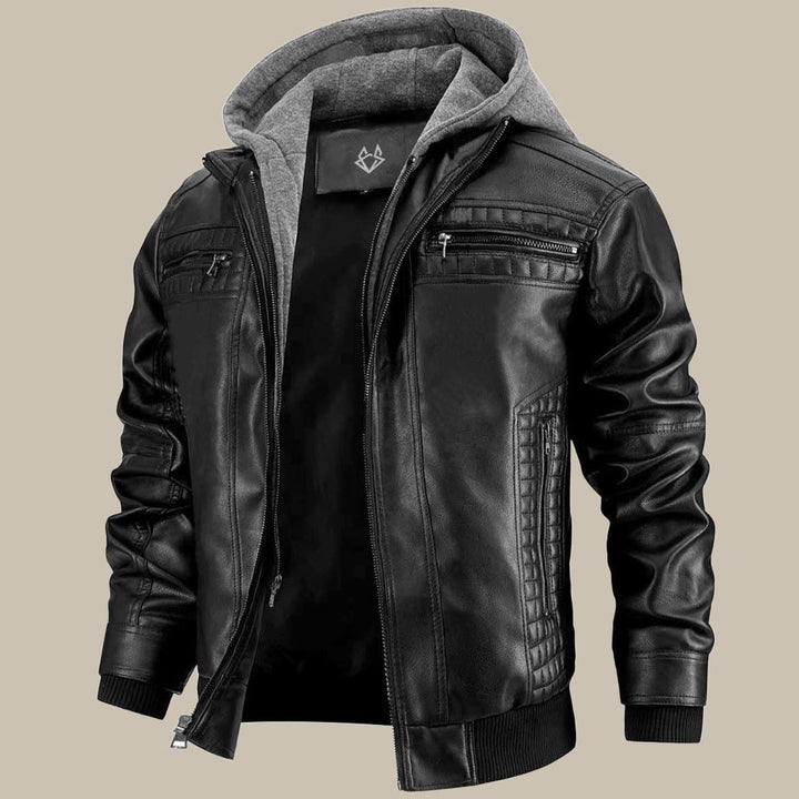 Moderne Herren Jacke schwarz mit Kapuze; stilvolle Übergangsjacke für vielseitige Looks.