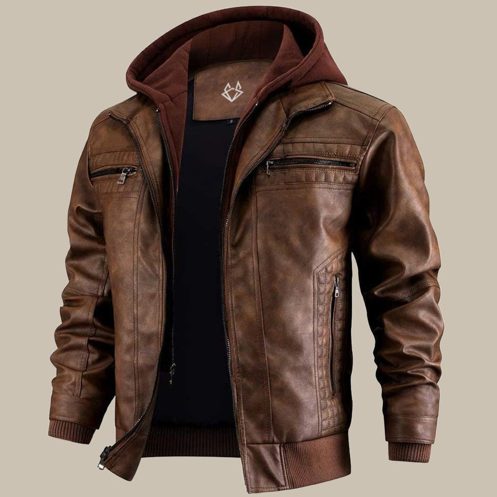 Komfortable schwarze Herren Übergangsjacke mit Kapuze; ideal für Alltag & Outdoor-Aktivitäten.