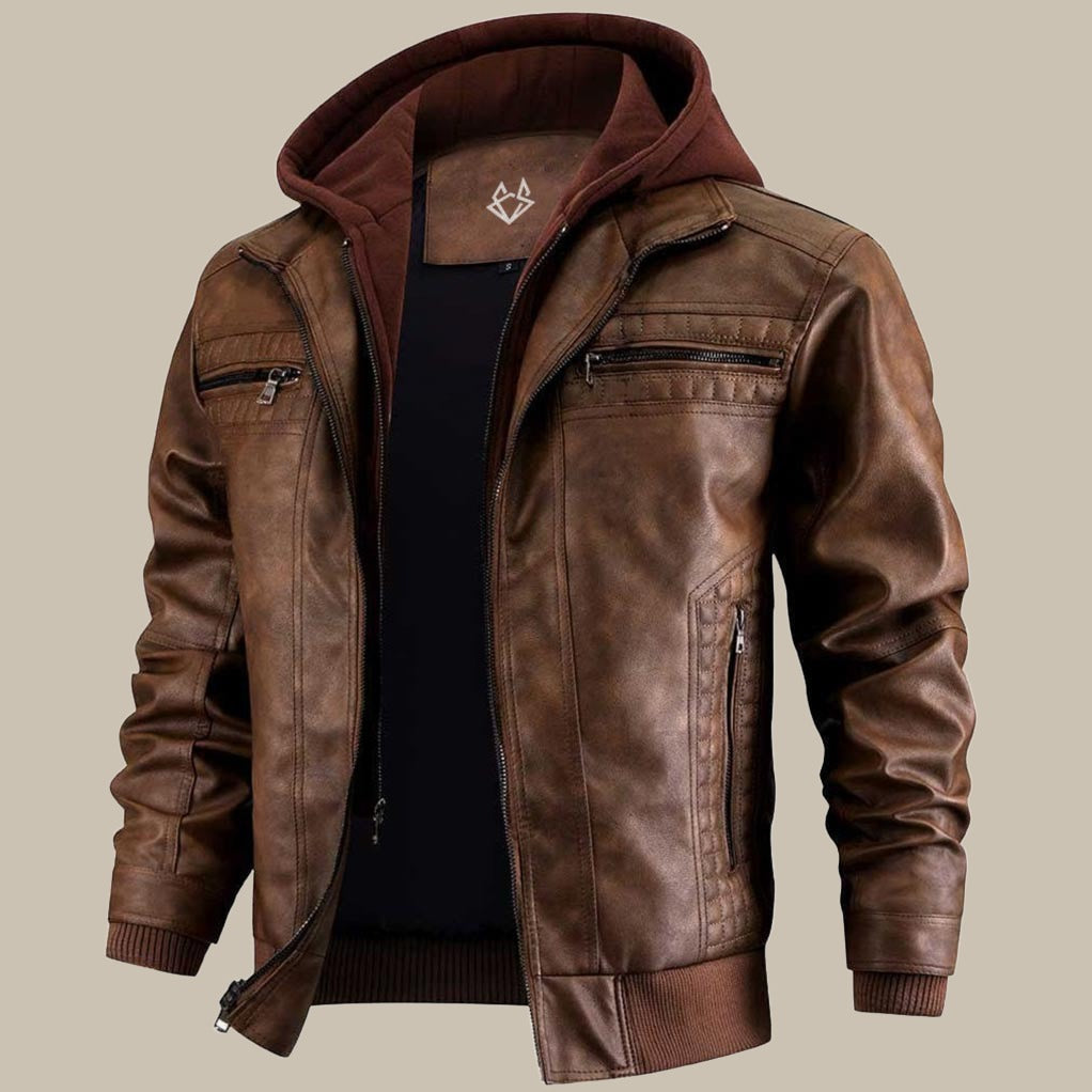 Komfortable schwarze Herren Übergangsjacke mit Kapuze; ideal für Alltag & Outdoor-Aktivitäten.