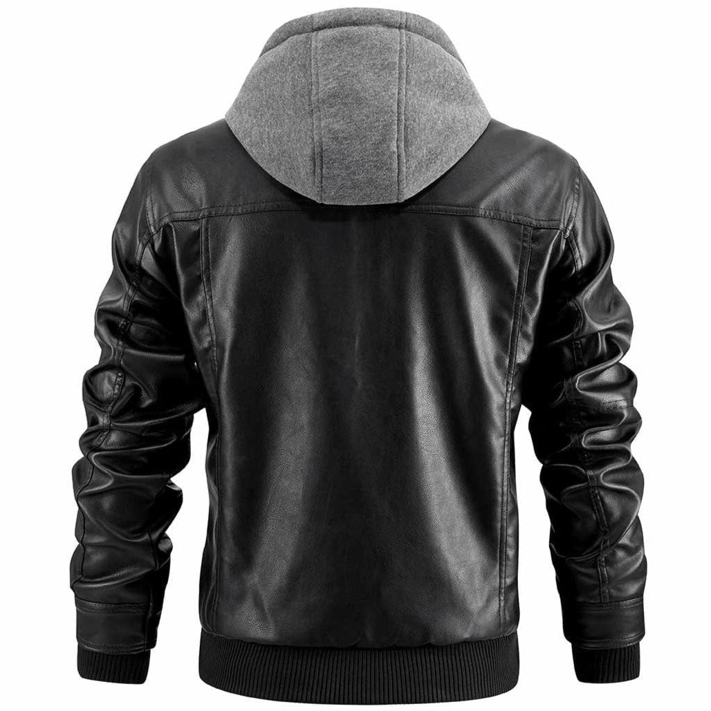 Trendige Herren Outdoor Jacke schwarz mit Kapuze, auch in Übergrößen verfügbar. Ideal für Übergang.