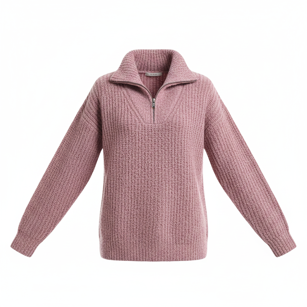 Moderner Damen Halb-Reißverschluss Pullover, langarm. Stilvoll & gemütlich für Freizeit, Herbstmode & Alltag.